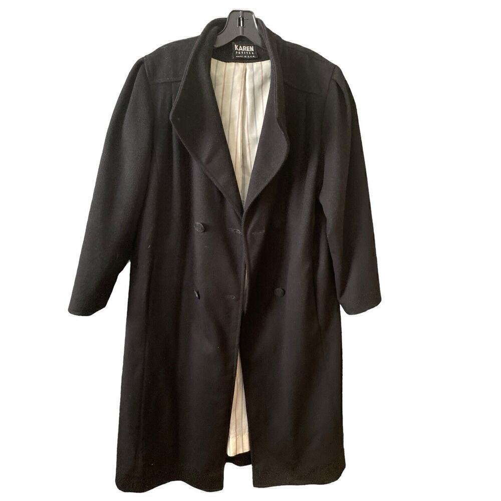 Vintage Karen petite Women 10 Pure Wool Long black Coat  USA